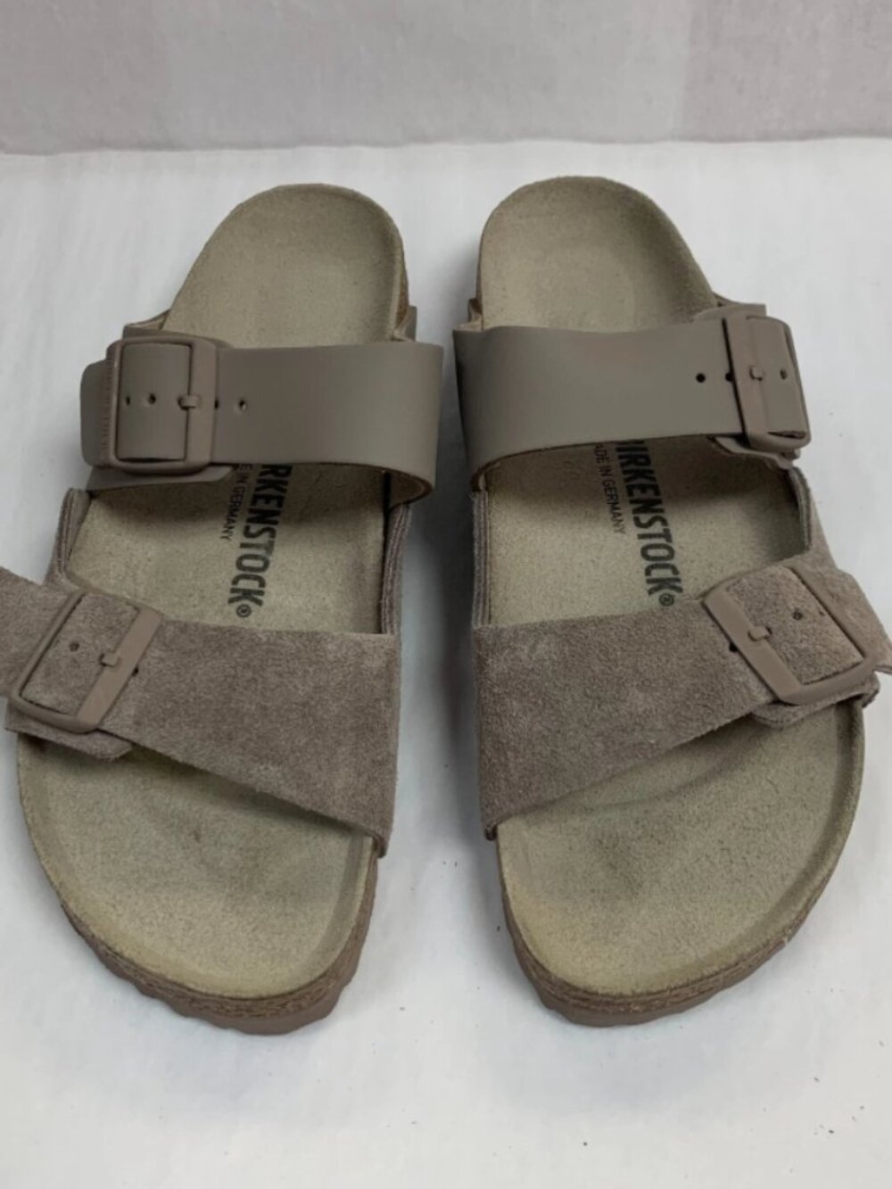 Birkenstock Arizona Gray/Taupe Split Natural Leather/Suede Regular Width Sandals